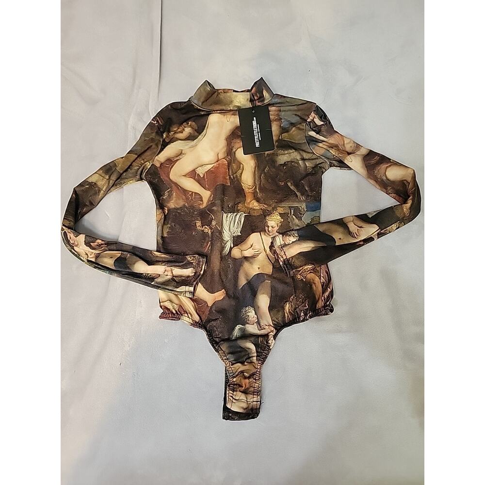 Renaissance | Cherub | PrettyLittleThing Shirt Bodysuit Bodycon | Sz 4 | Indie